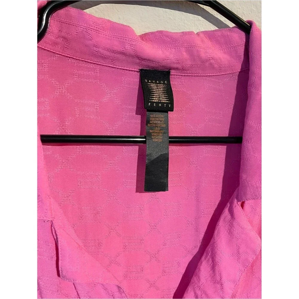 Savage × Fenty Monogram Voile Button Down Sleep Shirt Size XL Pink